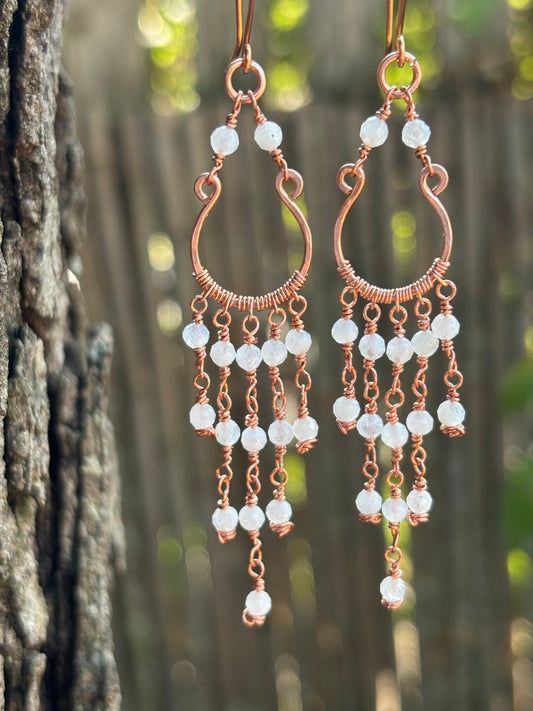 Copper Chandelier Earrings Moonstone