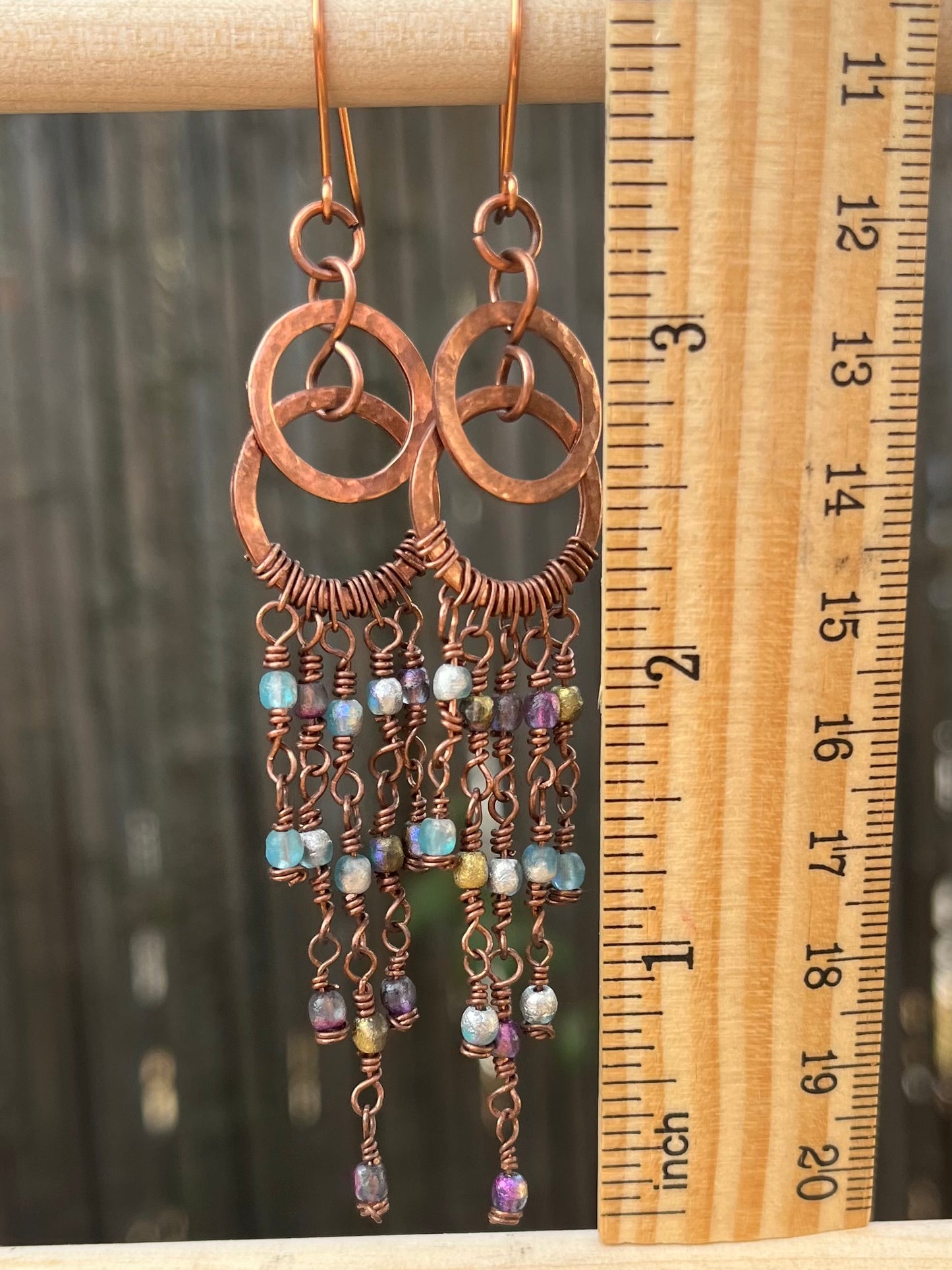 Copper Wire Chandelier Earrings Czech Glass Beads