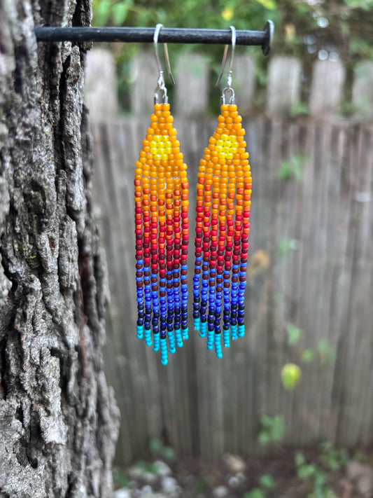 Glass Beaded Fringe Sunrise Sunset Earrings