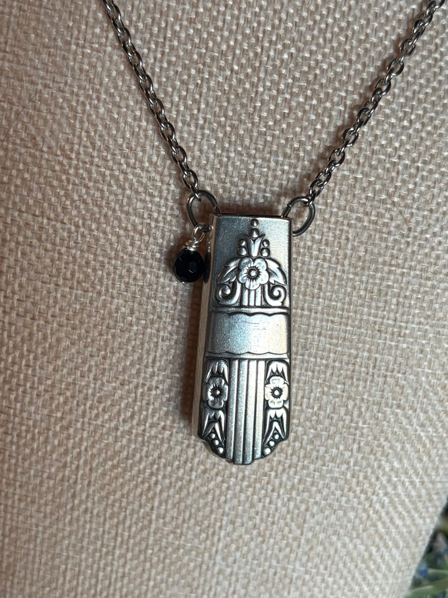Up-Cycled Vintage Silverware Essential Oil Diffuser Pendant with Black Onyx