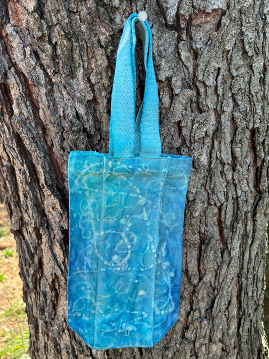 Beeswax 100% Cotton Canvas Wine/Water Bottle Tote Lt Blue/Aqua