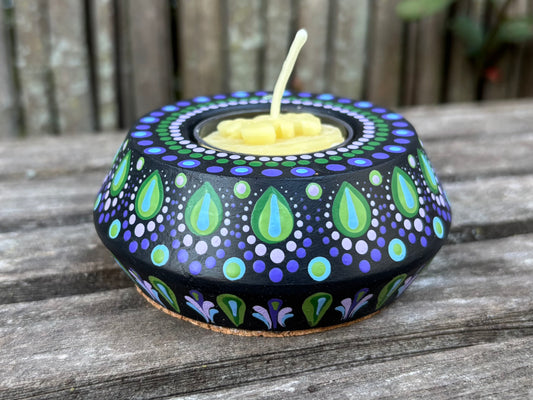 Concrete Mandala Tealight Tea Light Holder Purple Green