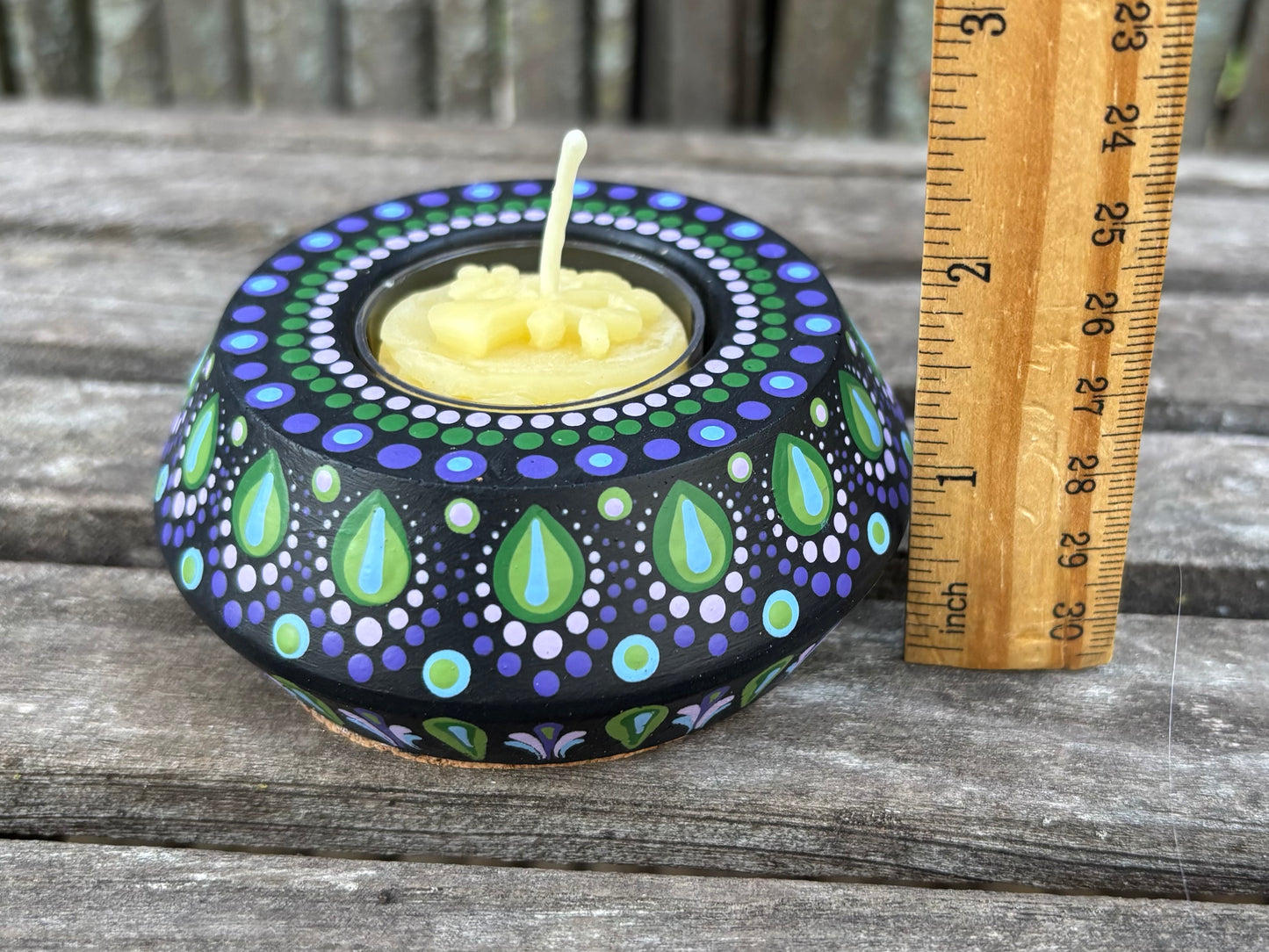 Concrete Mandala Tealight Tea Light Holder Purple Green