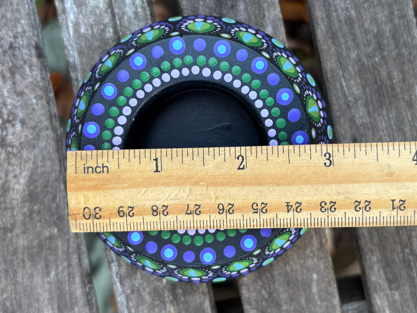 Concrete Mandala Tealight Tea Light Holder Purple Green