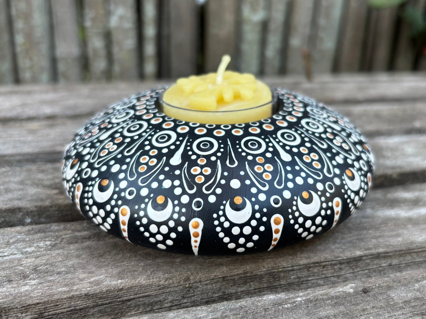 Concrete Hand-Painted Black and White  Mandala Tealight Tea Light Holder