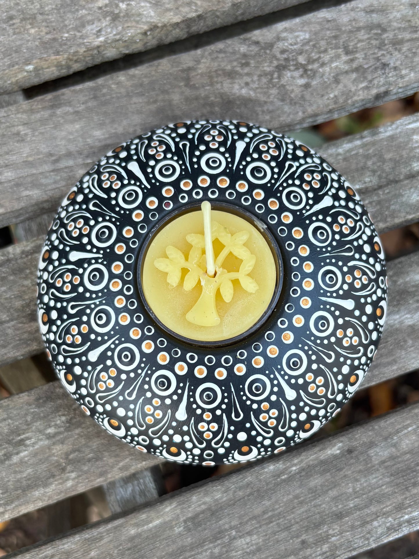Concrete Hand-Painted Black and White  Mandala Tealight Tea Light Holder