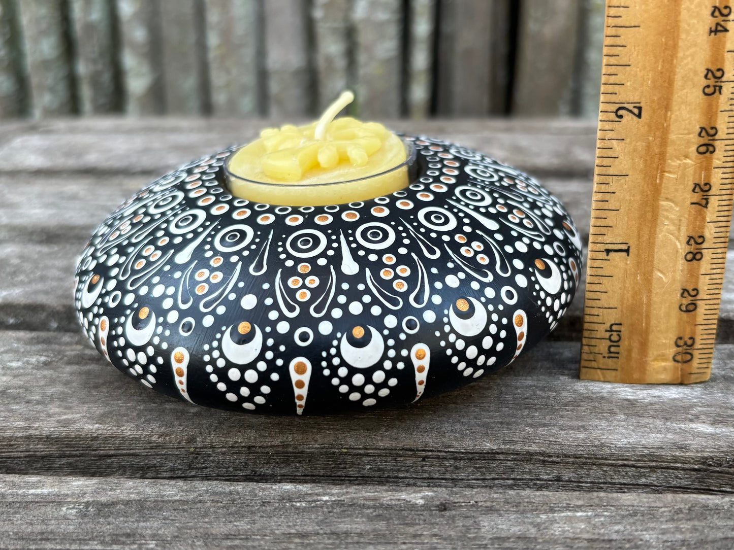 Concrete Hand-Painted Black and White  Mandala Tealight Tea Light Holder