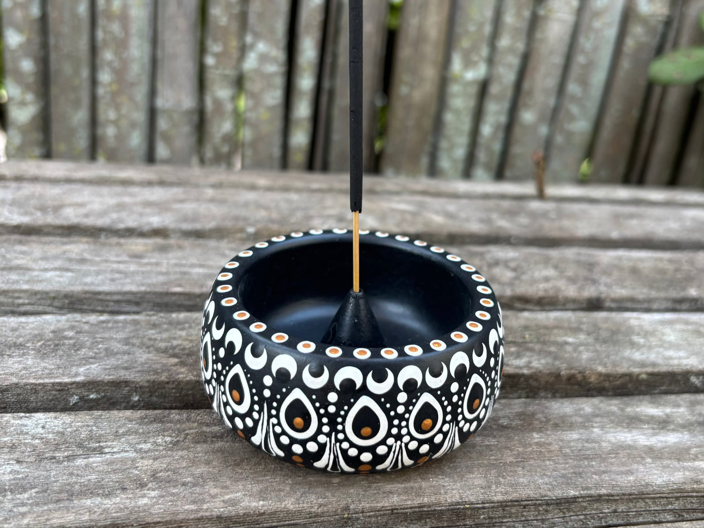 Concrete Mandala Incense Holder Burner Black and White