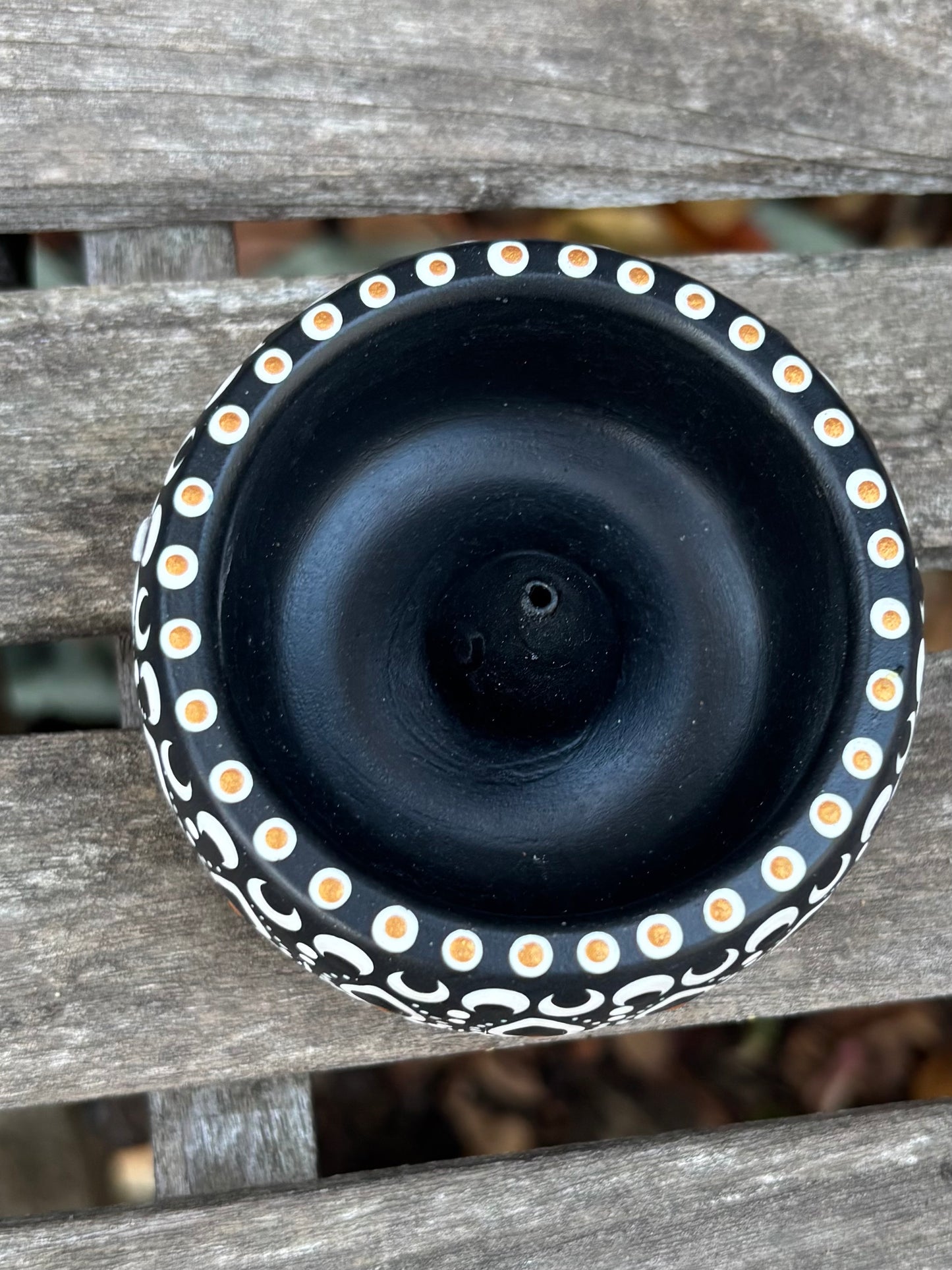 Concrete Mandala Incense Holder Burner Black and White