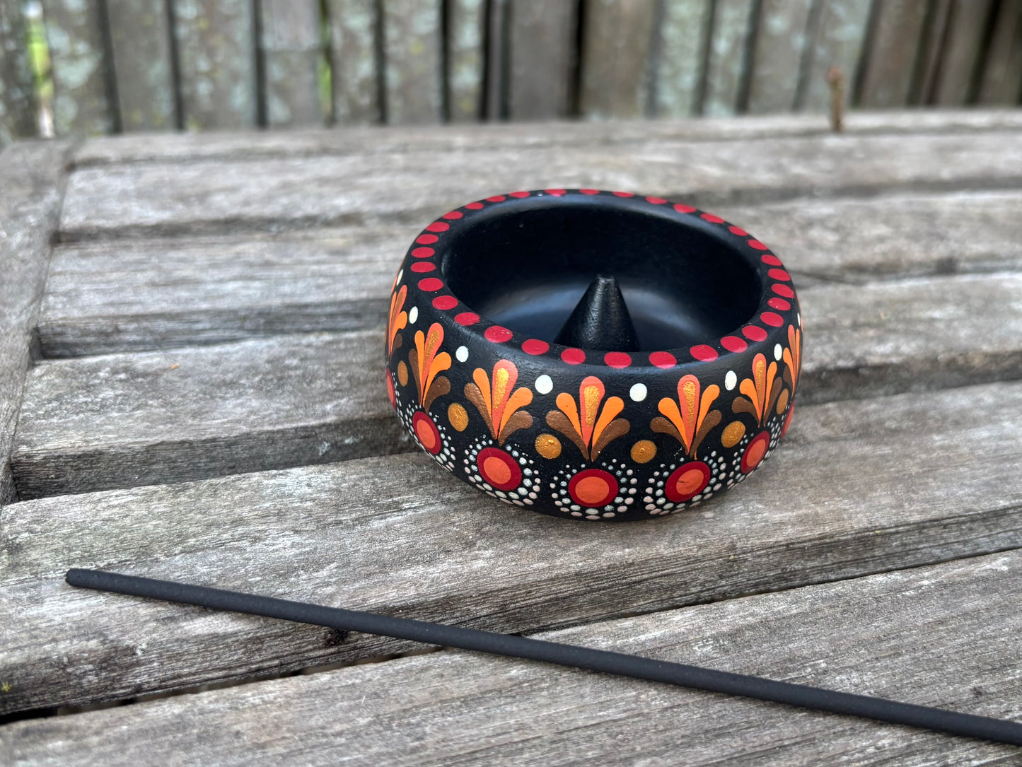 Concrete Mandala Incense Holder Burner Red, Orange, and Gold