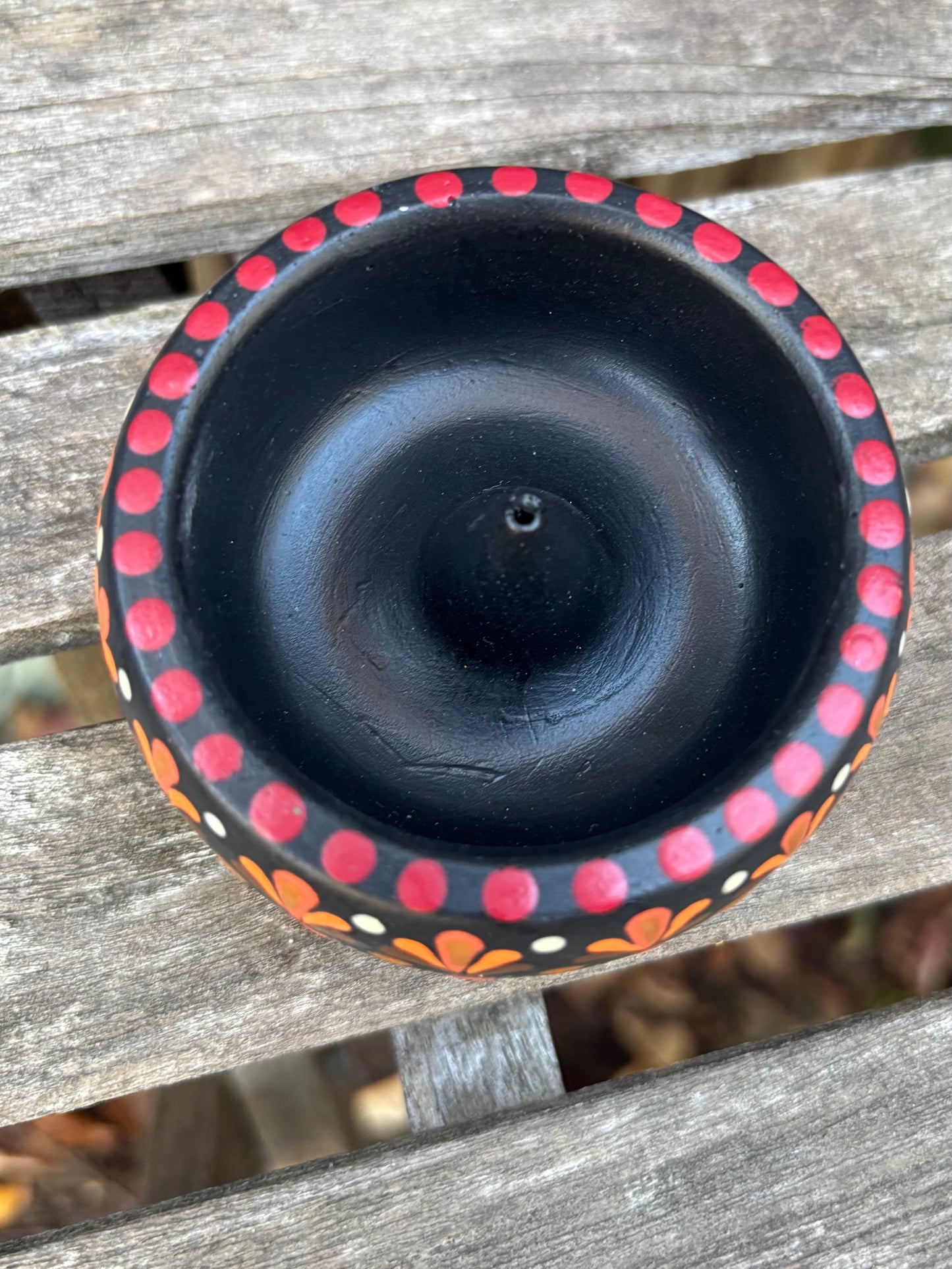 Concrete Mandala Incense Holder Burner Red, Orange, and Gold