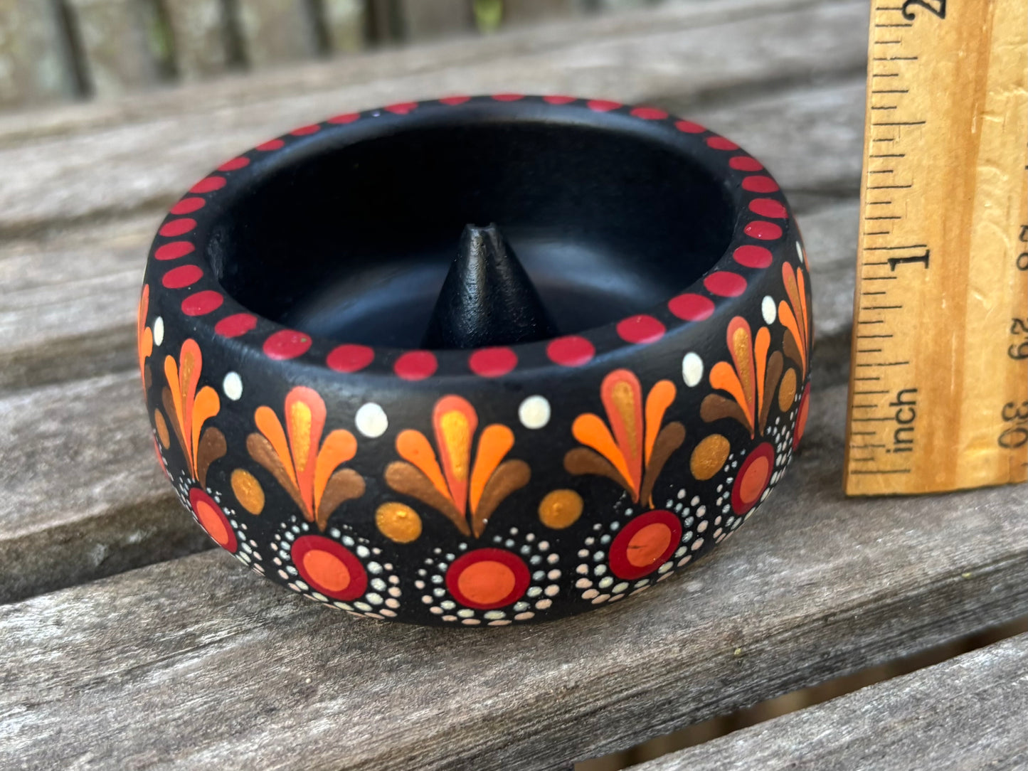 Concrete Mandala Incense Holder Burner Red, Orange, and Gold