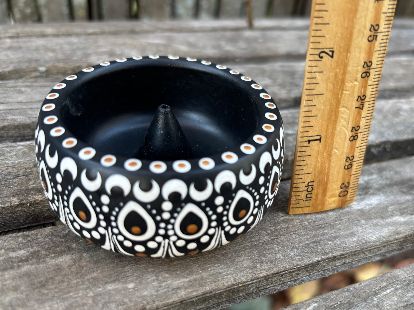 Concrete Mandala Incense Holder Burner Black and White