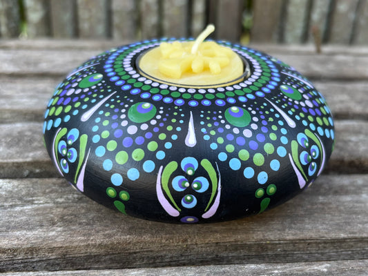 Concrete Mandala Tealight Tea Light Holder Purple Green and Blue
