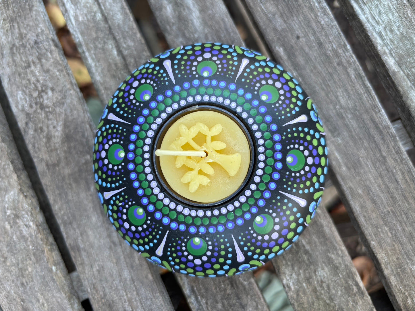 Concrete Mandala Tealight Tea Light Holder Purple Green and Blue