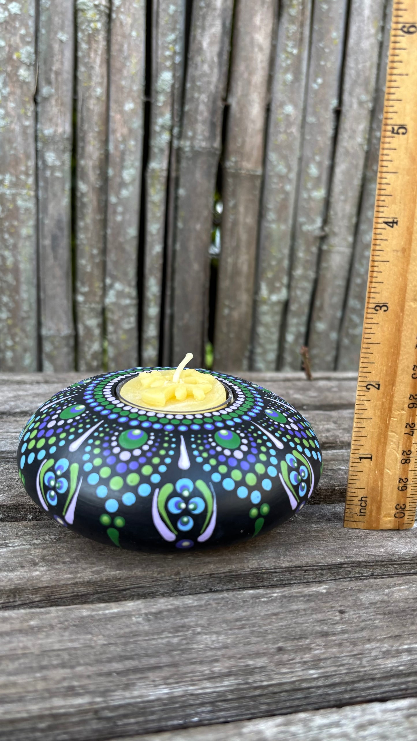Concrete Mandala Tealight Tea Light Holder Purple Green and Blue