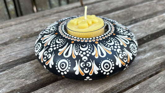 Concrete Mandala Tealight Tea Light Holder Black and White