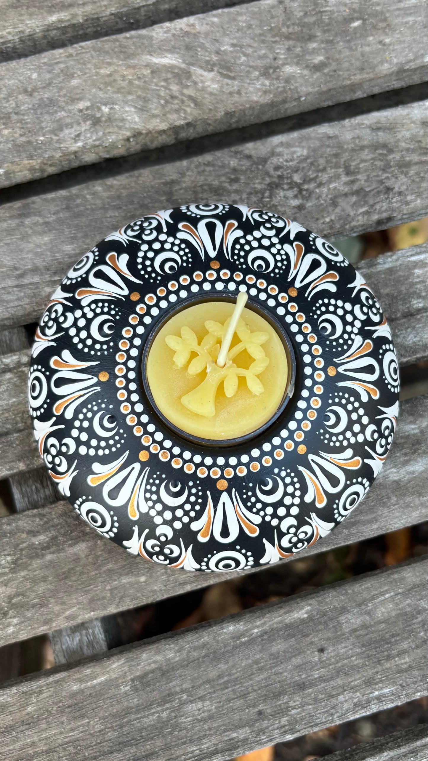 Concrete Mandala Tealight Tea Light Holder Black and White