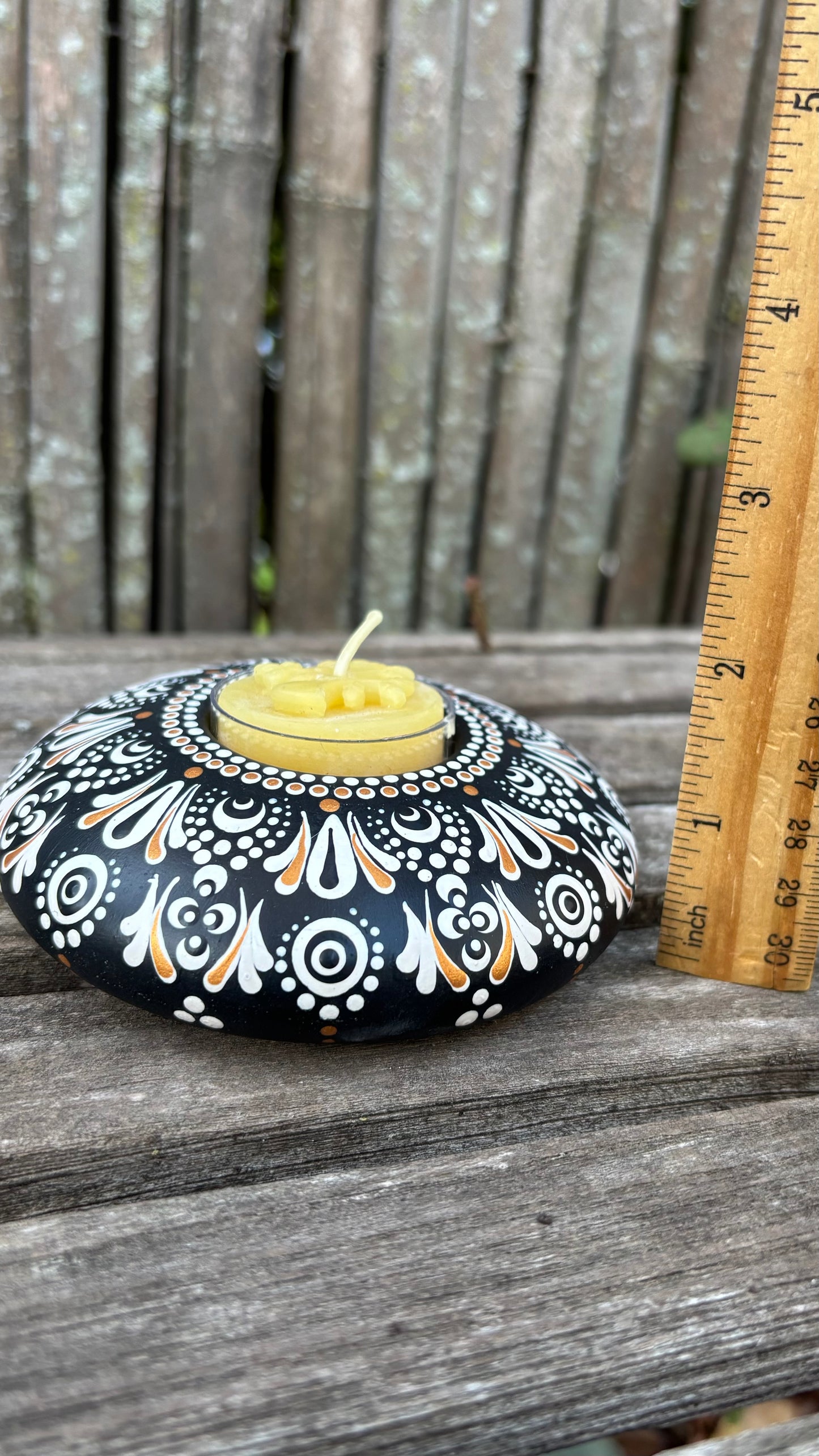 Concrete Mandala Tealight Tea Light Holder Black and White