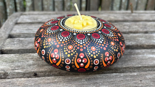 Concrete Mandala Tealight Tea Light Holder Red, Orange, Gold