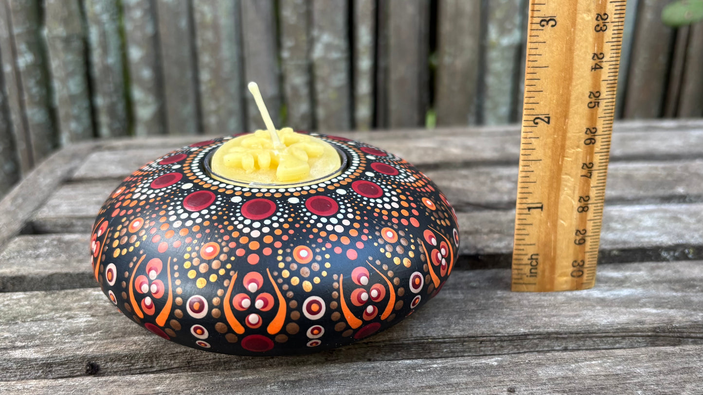 Concrete Mandala Tealight Tea Light Holder Red, Orange, Gold