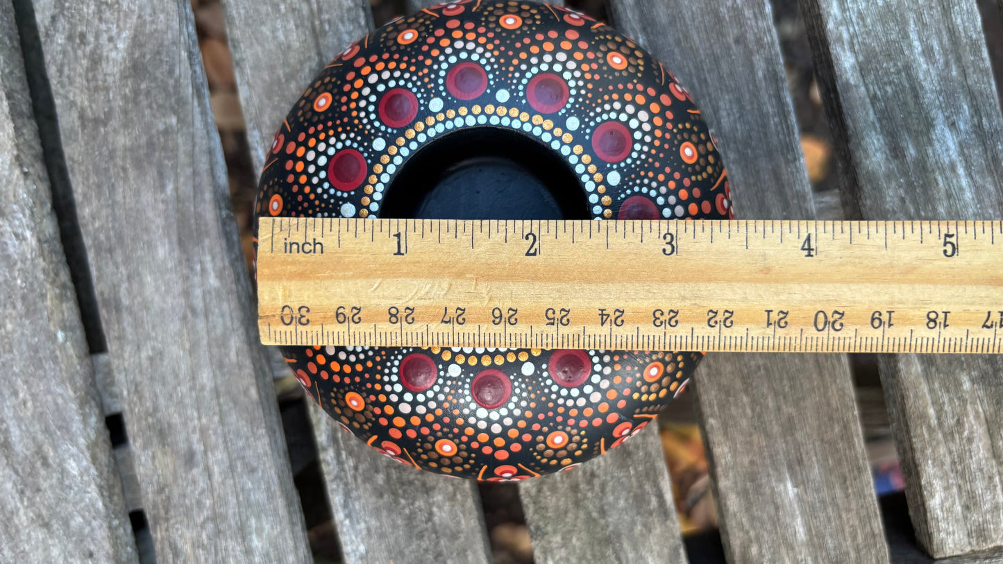 Concrete Mandala Tealight Tea Light Holder Red, Orange, Gold