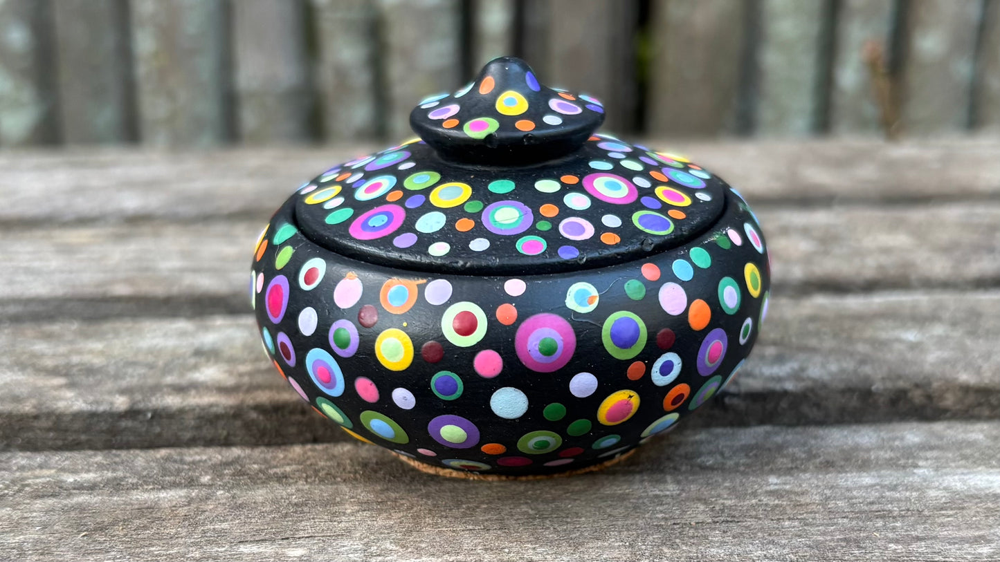 Concrete Dot Mandala Tiny Pot with Lid-Trinket Bowl