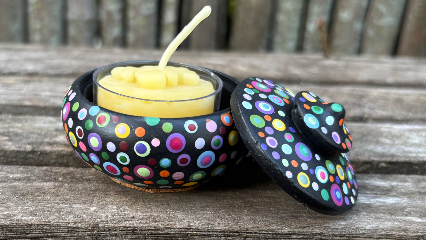 Concrete Dot Mandala Tiny Pot with Lid-Trinket Bowl