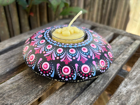 Concrete Mandala Tealight Tea Light Holder Pink