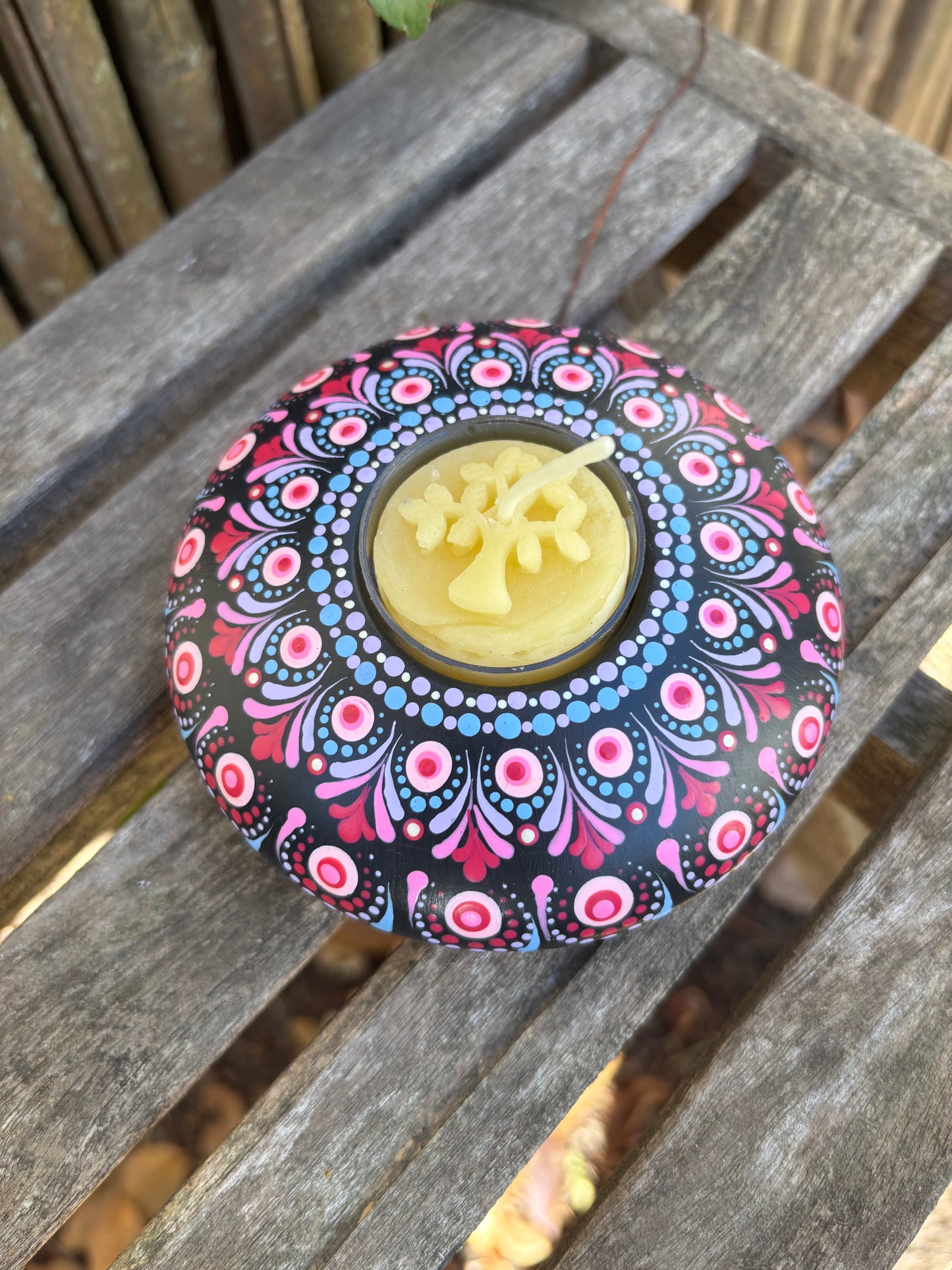 Concrete Mandala Tealight Tea Light Holder Pink