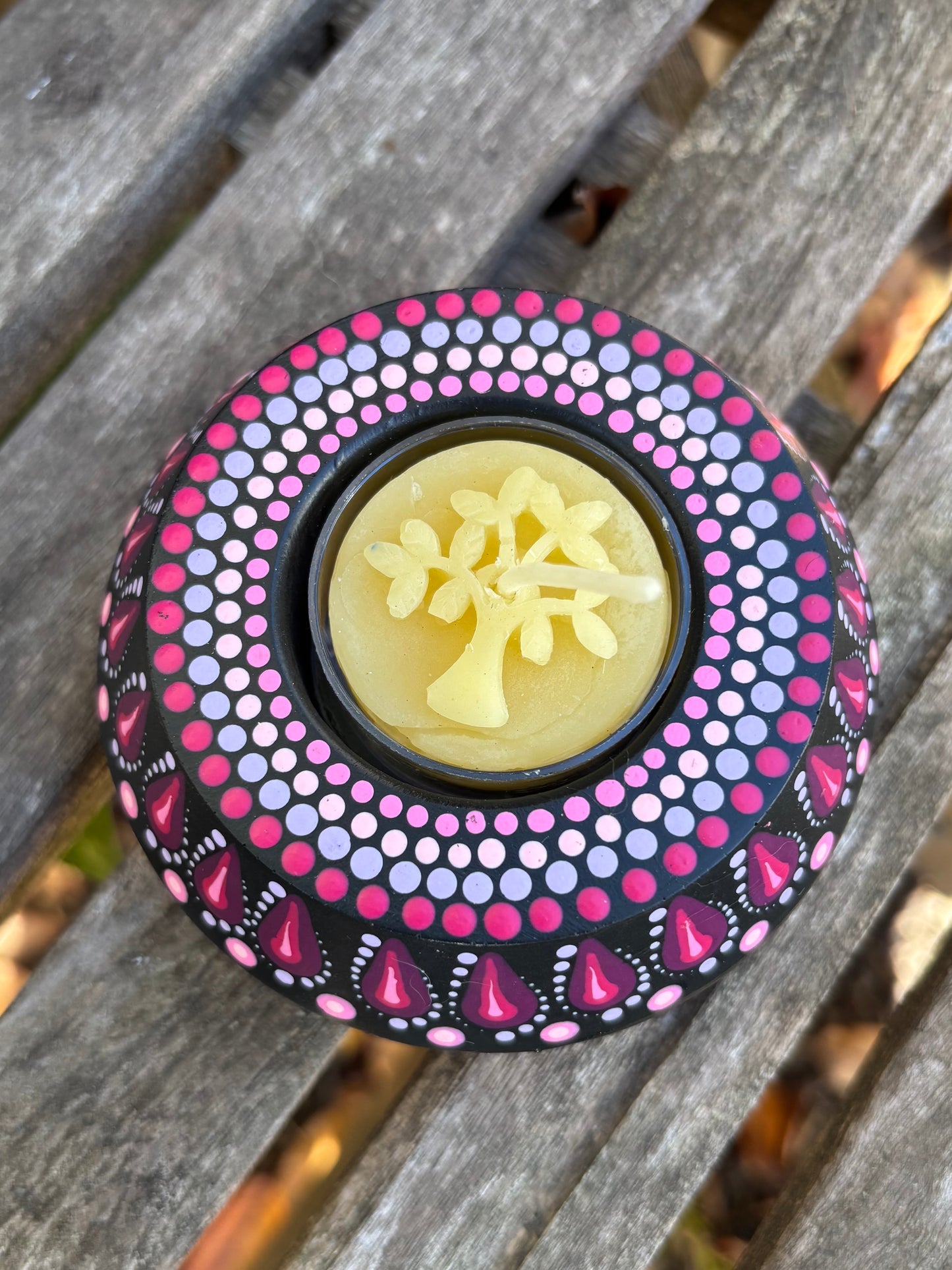 Concrete Mandala Tealight Tea Light Holder Pink