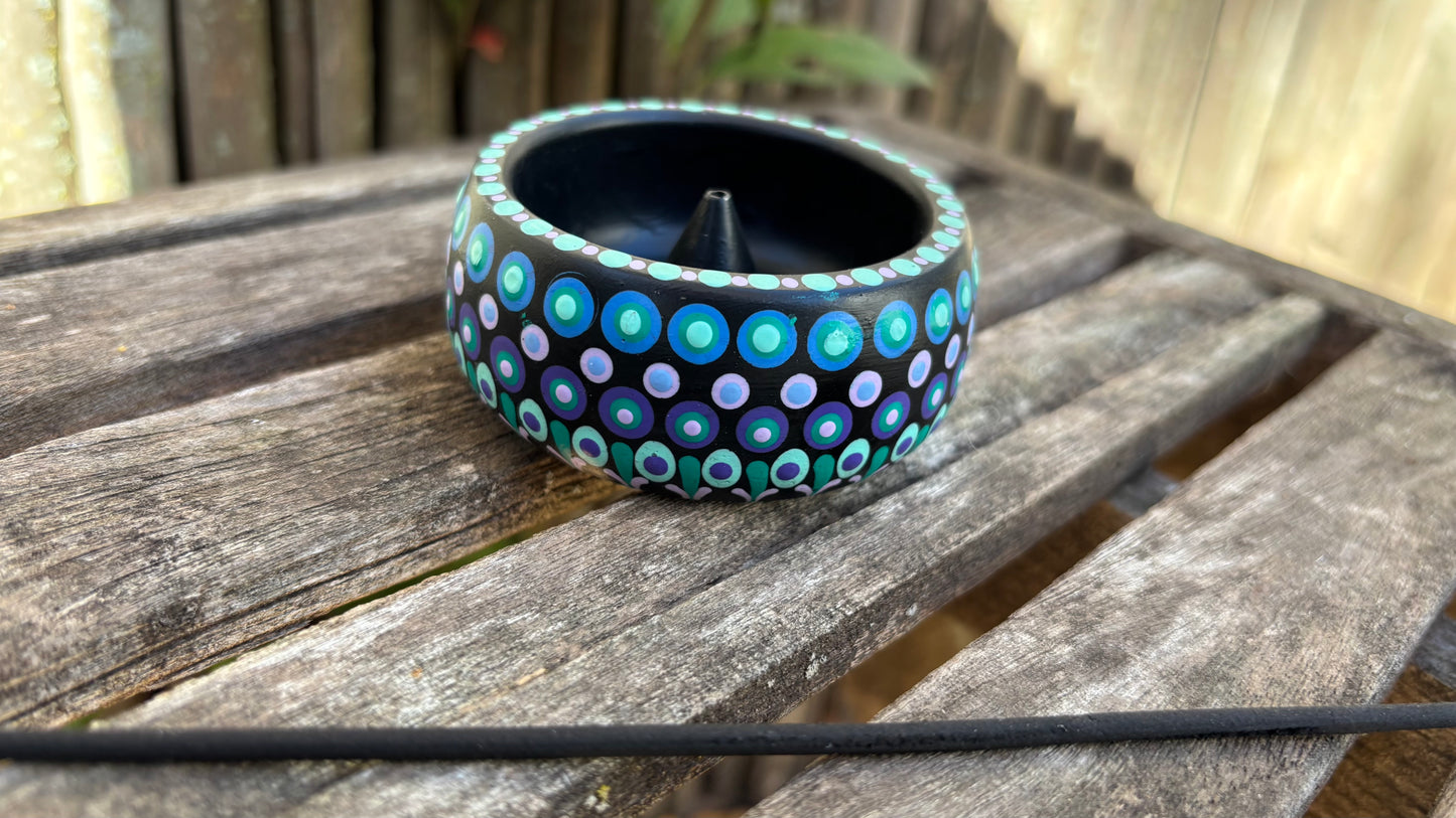 Concrete Mandala Incense Holder Burner Blue Purple