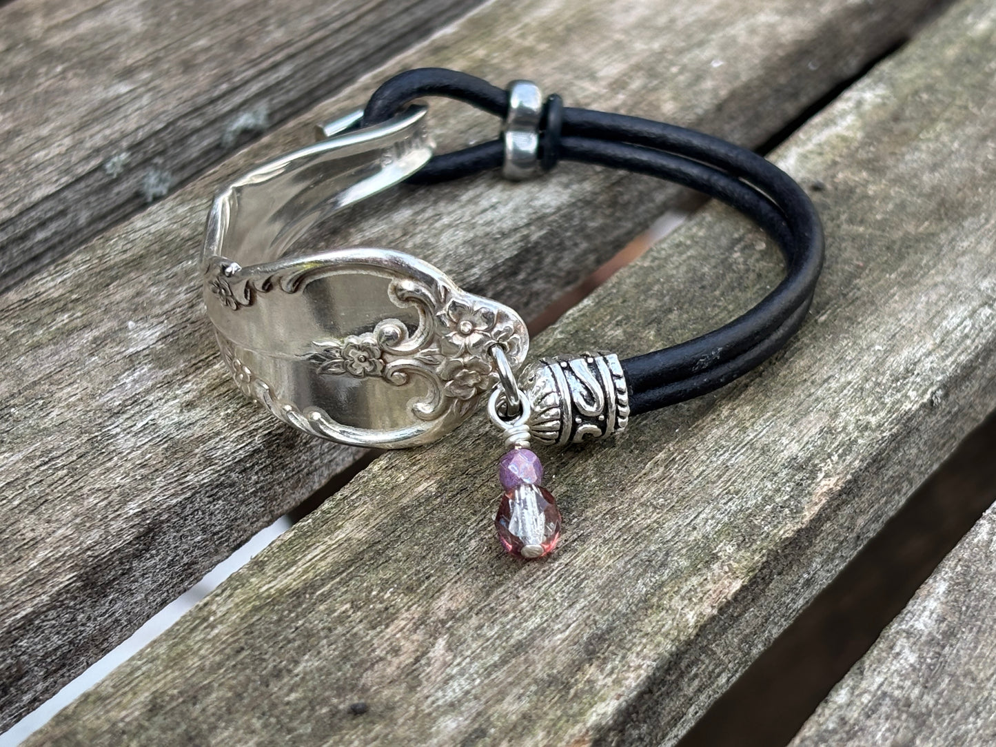 Up-Cycled Vintage Silverware and Leather Bracelet