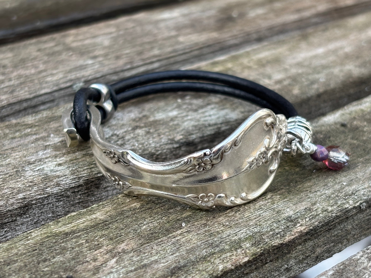 Up-Cycled Vintage Silverware and Leather Bracelet