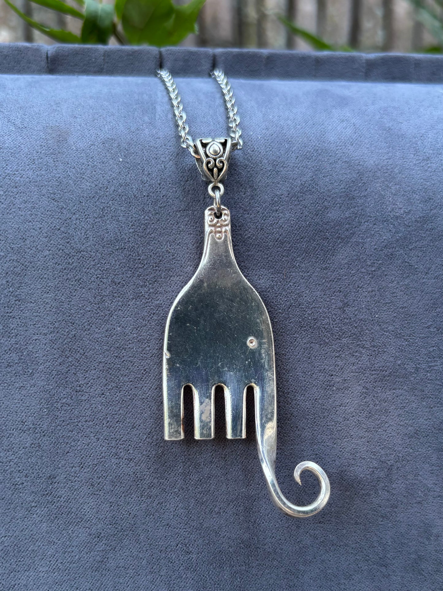 Up-Cycled Vintage Silverware Elephant  Pendant