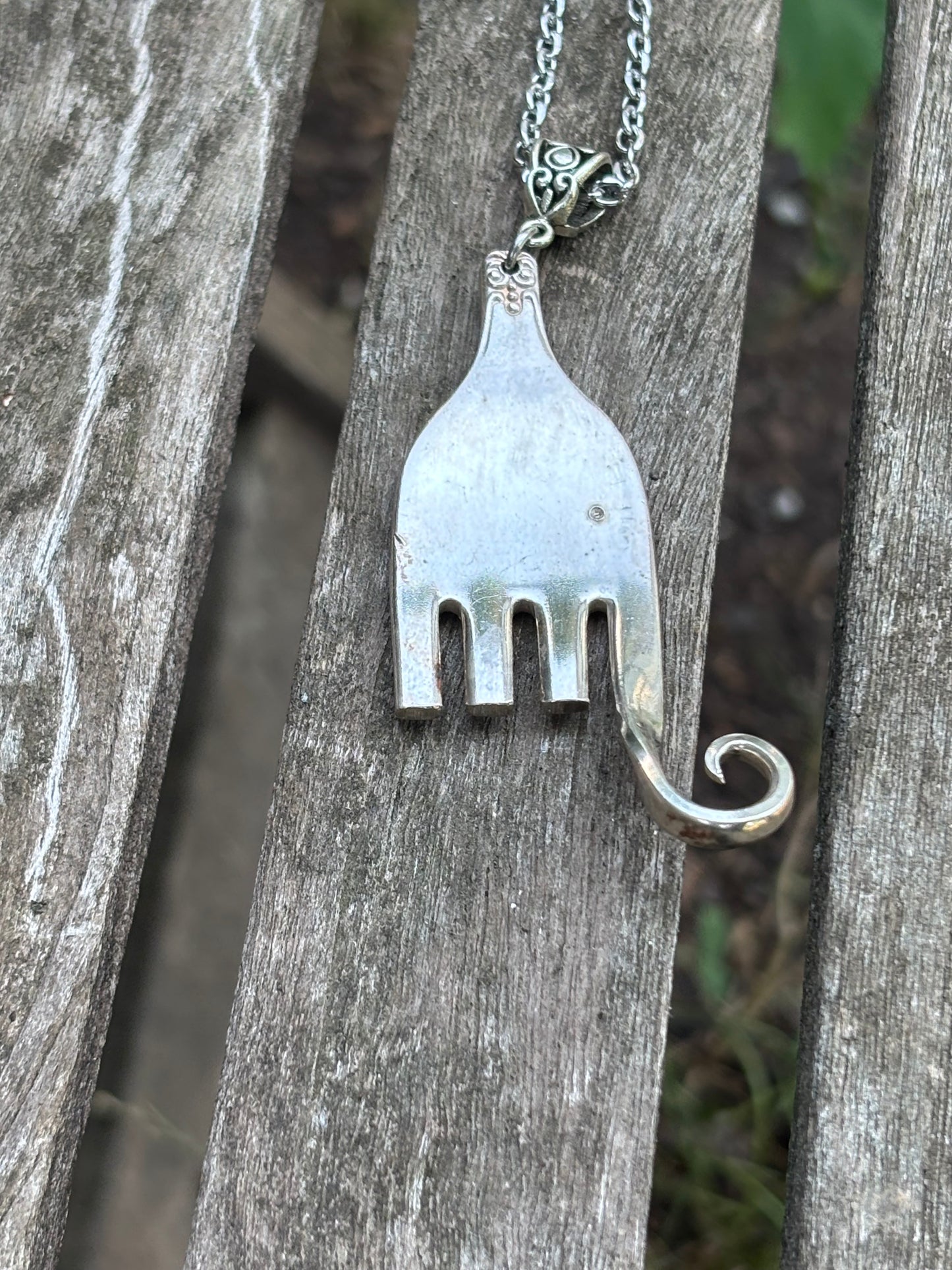 Up-Cycled Vintage Silverware Elephant  Pendant