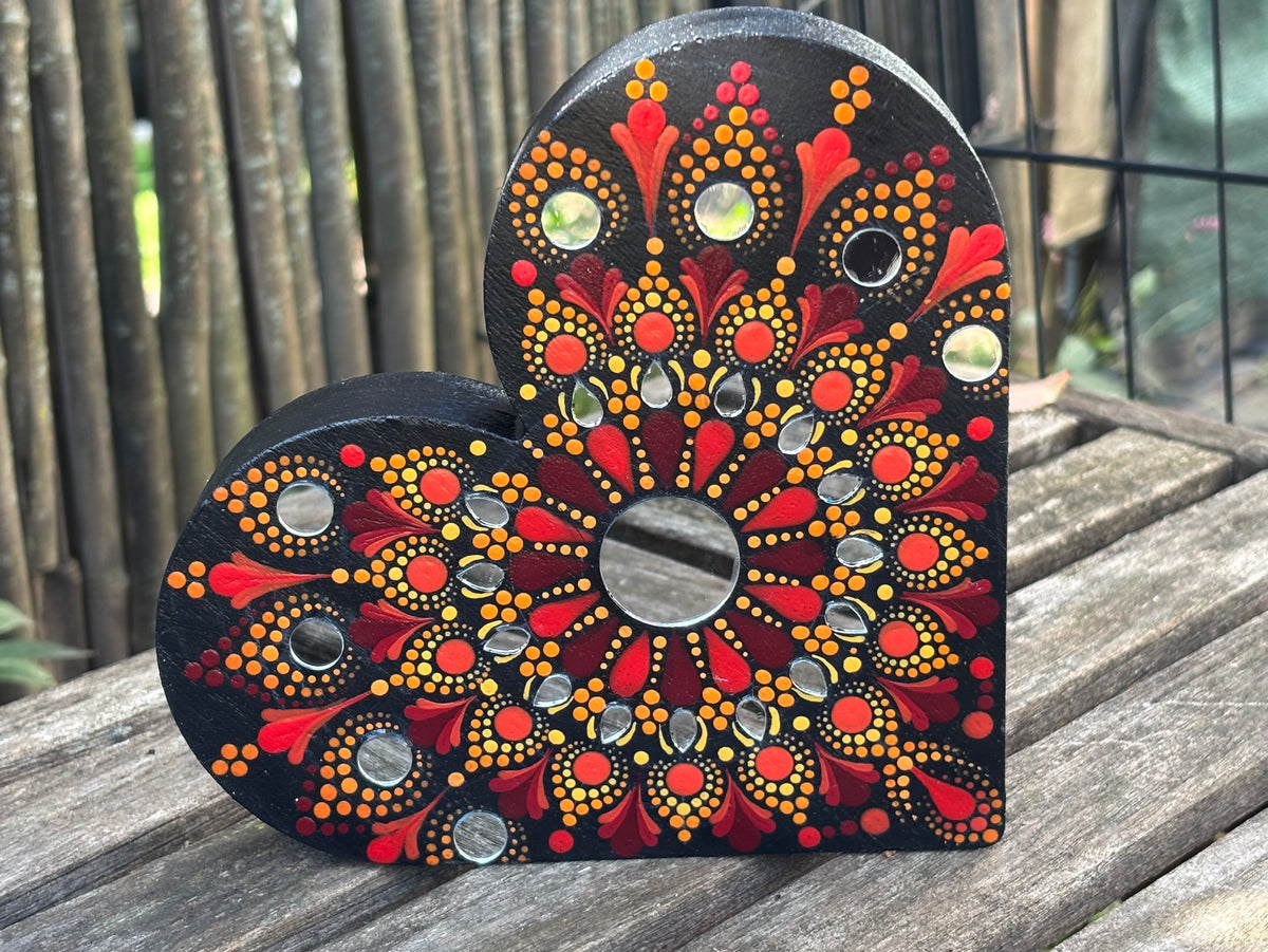 Hand Painted Mandala Mirror Heart