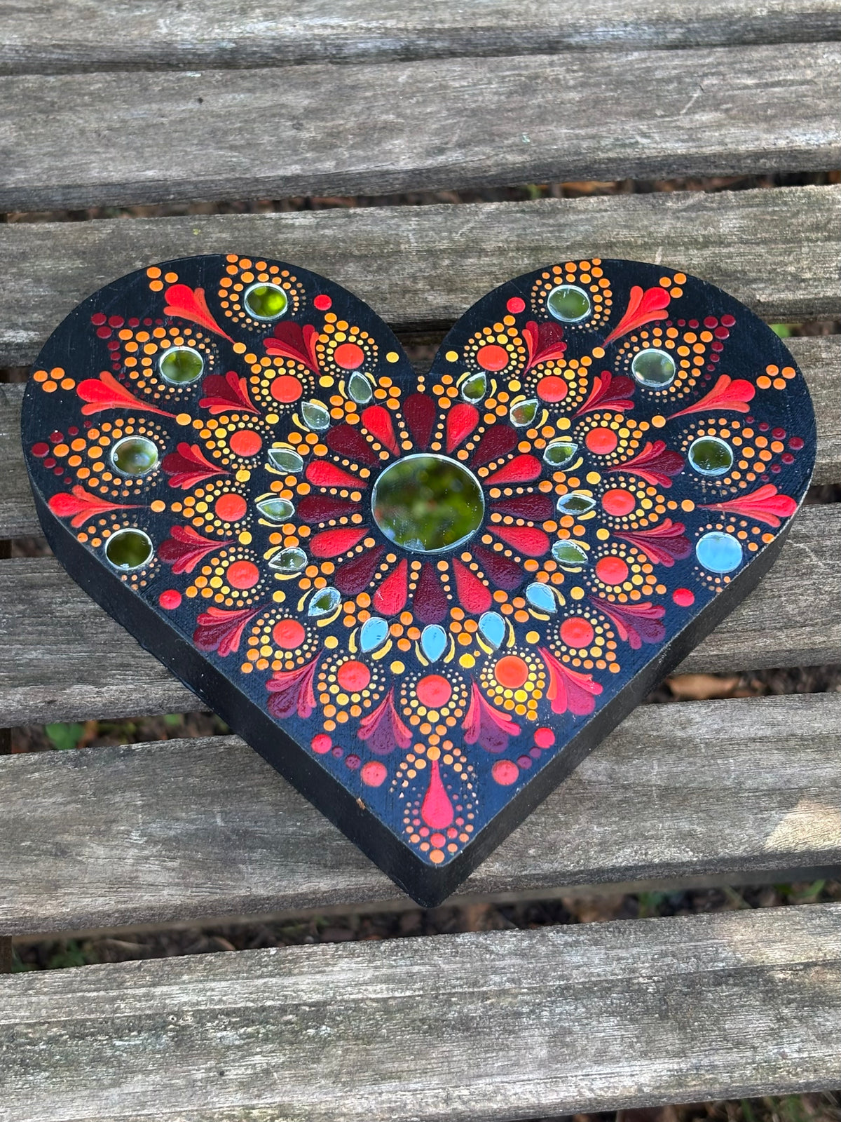 Hand Painted Mandala Mirror Heart