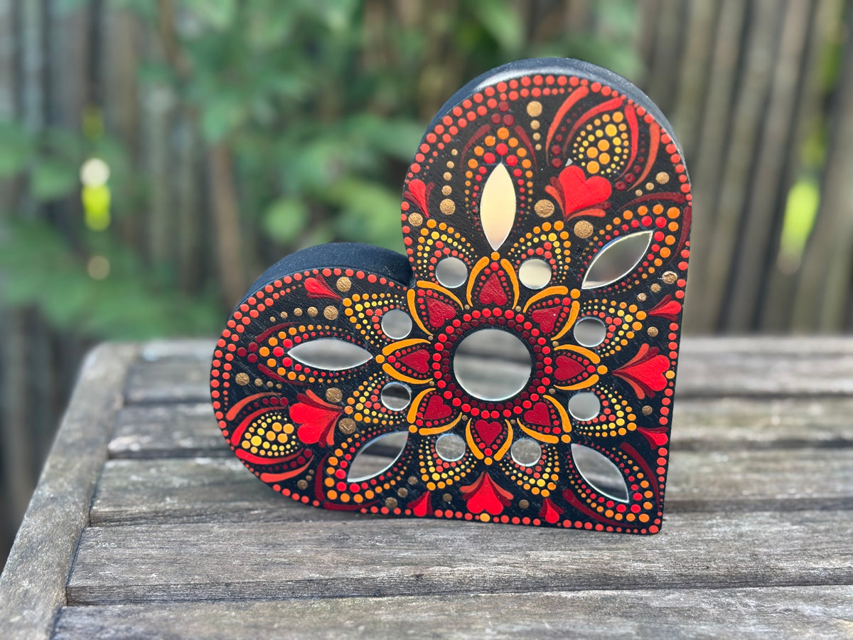 Hand Painted Mandala Mirror Heart