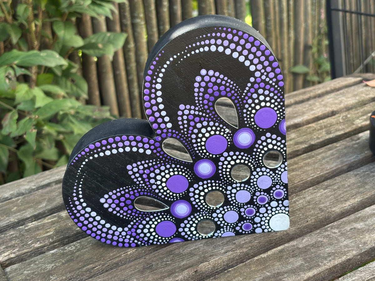 Hand Painted Mandala Mirror Heart - Purple