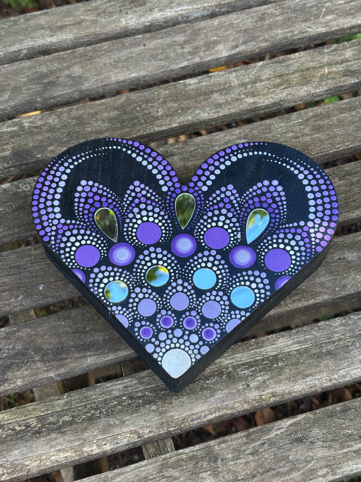 Hand Painted Mandala Mirror Heart - Purple