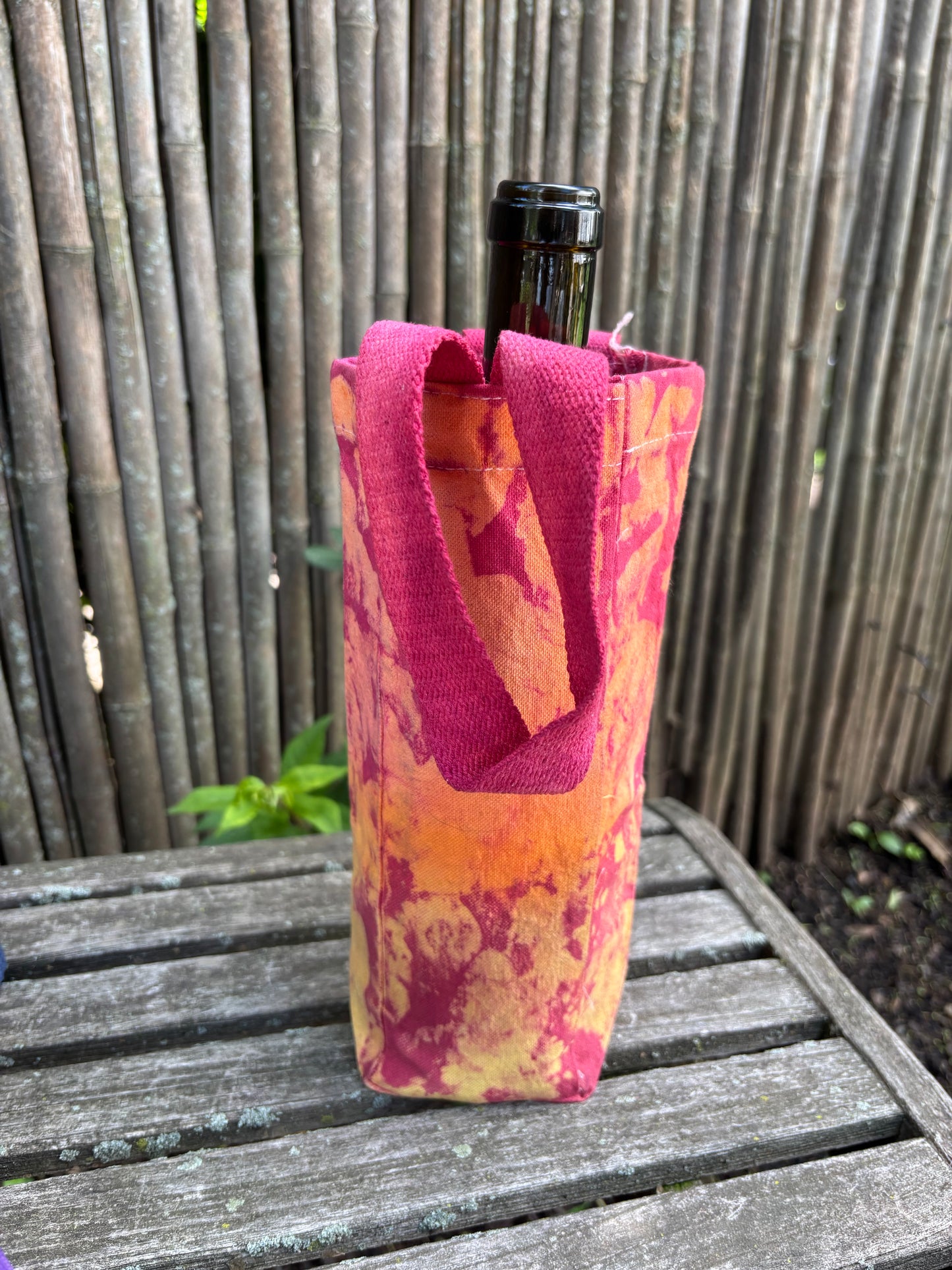 Beeswax 100% Cotton Canvas Wine/Water Bottle Tote Yellow/Orange/Red