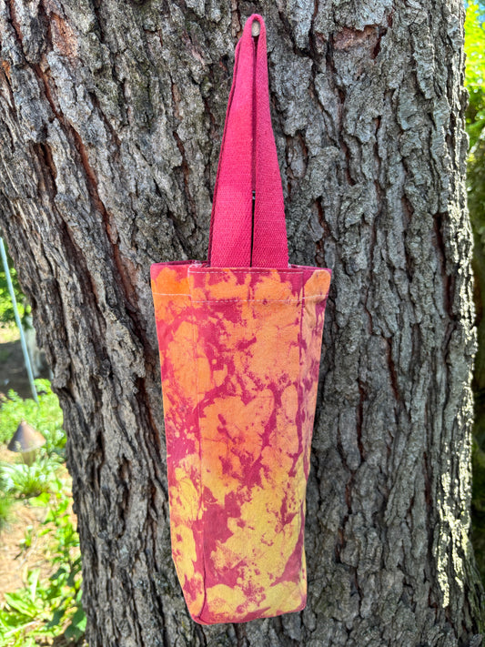 Beeswax 100% Cotton Canvas Wine/Water Bottle Tote Yellow/Orange/Red