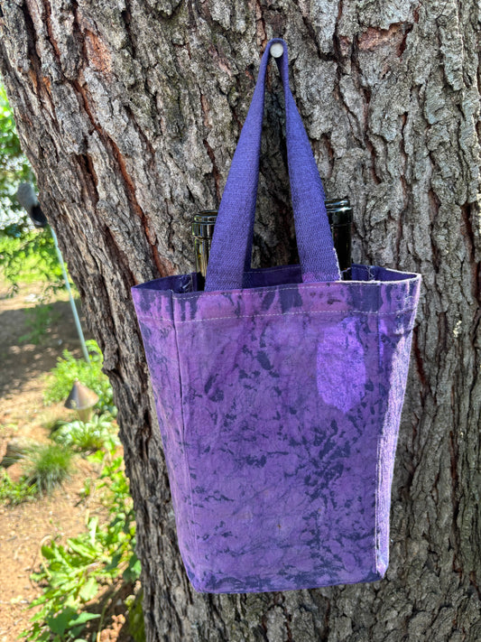 Beeswax 100% Cotton Canvas Wine/Water Bottle  Double Tote Purple/Blue