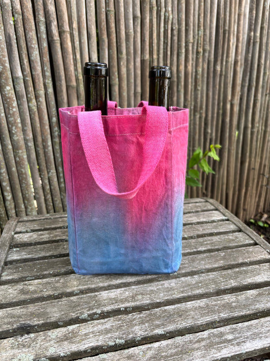 Beeswax 100% Cotton Canvas Wine/Water Bottle  Double Tote Pink Purple