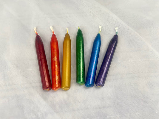 100% Pure Beeswax Candle- Chime Candles-Beeswax Taper-Small Tapers-Pretty Colors-Chime-Ritual-Spell-Prayer-Meditation-Rainbow-Set of 6