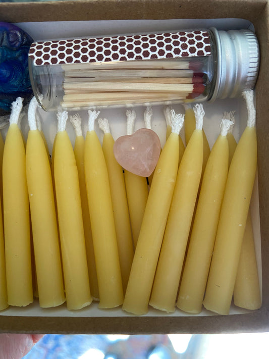 100% Pure Beeswax Candles- 20 Minute Meditation-20 Candle Set-Mindful-Ritual-Alter-Prayer-Intention-Spell-Time Out-Kit-Rose Quartz