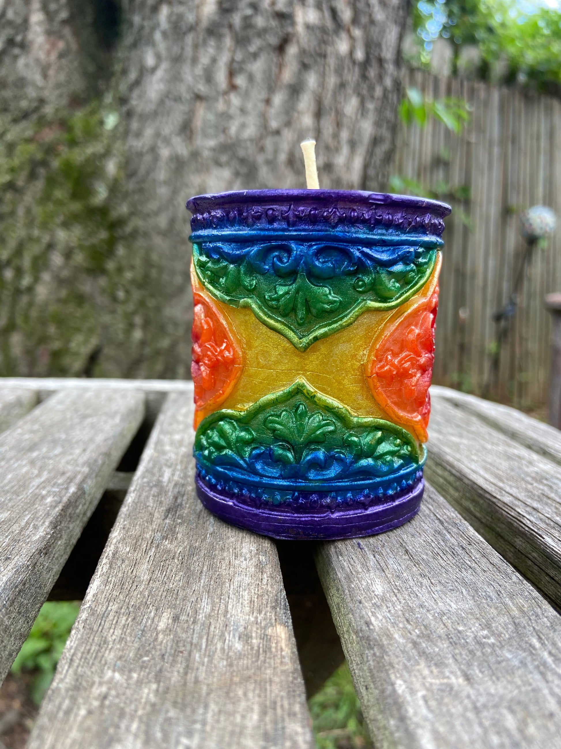 100% PURE Beeswax Pillar-Candle-Painted-Rainbow