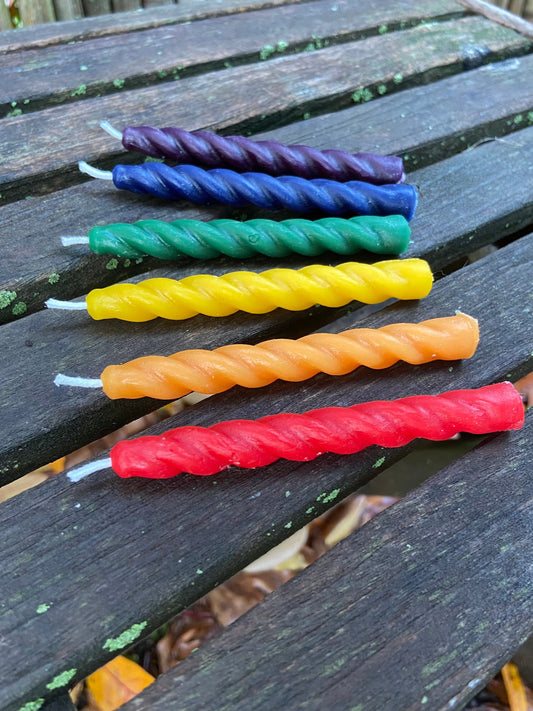 100% Pure Beeswax-Birthday-Celebration-Spiral Tapers-Small Tapers-Chime Candles-Spell-Prayer-Meditation- Rainbow Beeswax-Set of 6