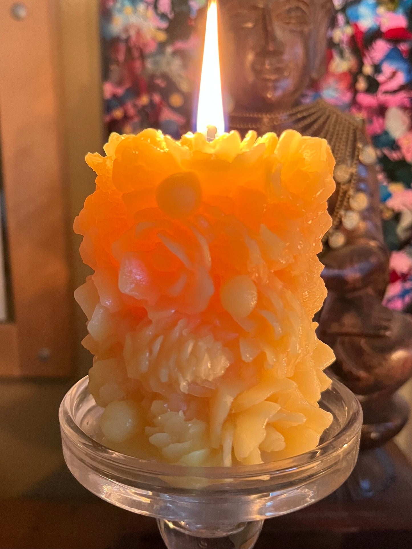 100% PURE Beeswax Candle- Pillar-Pinecones-Flowers- Pretty Pillar-Beeswax Candle